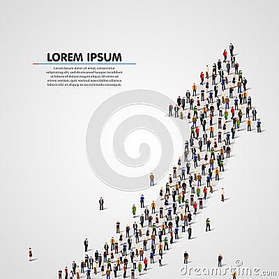 Large group of people in an arrow. Vector Illustration