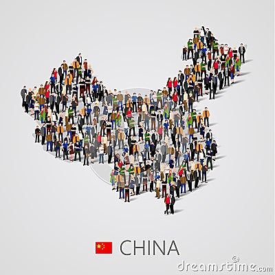 Large group of people in China map form. Population of China or demographics template. Vector Illustration