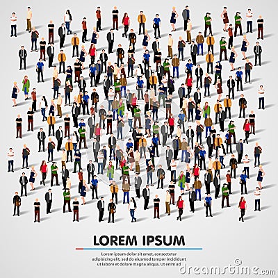 Large group of people crowded on white background. Vector Illustration