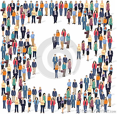 Large group of people forming the bitcoin sign. Vector Illustration