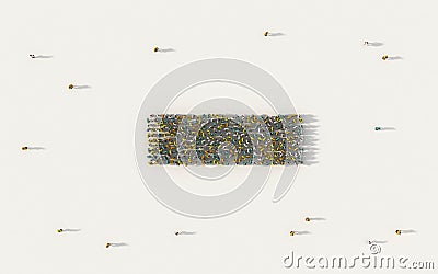 Large group of people forming minus sign symbol in social media and community concept on white background. 3d sign of crowd Cartoon Illustration