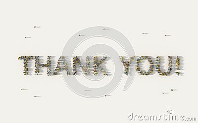 Large group of people forming the phrase Thank you on white background, social media and community concept. 3d sign of crowd Cartoon Illustration