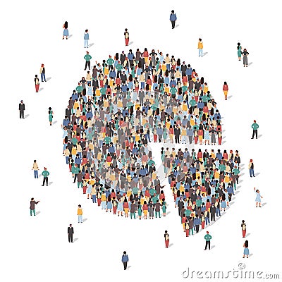 Large group of people forming pie chart, flat vector illustration. Statistics, population demographics. Vector Illustration