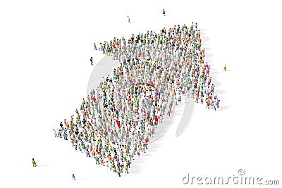 Large group of people gathered in the shape of an arrow Stock Photo