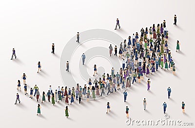 Large group of people gathered together as an arrow symbol. People crowd concept. Vector Cartoon Illustration