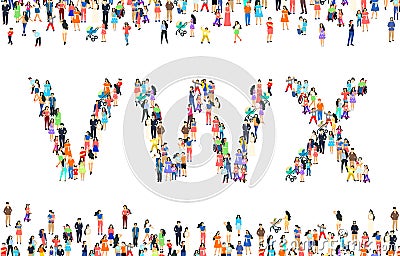 Large group of people in letter V, W, X sign. People font set. Vector Vector Illustration