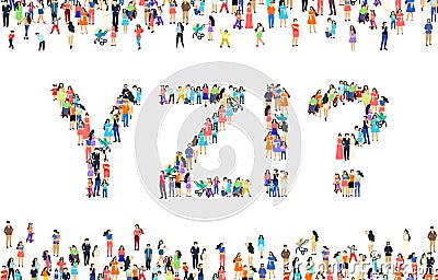 Large group of people in letter Y, Z, excitement, question sign. People font set. Vector Vector Illustration