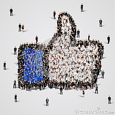 Large group of people in the like sign shape Vector Illustration