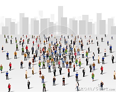 Large group of people over the city. Business concept. Vector Illustration