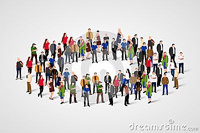 Large group of people in the shape of circle. Vector Illustration