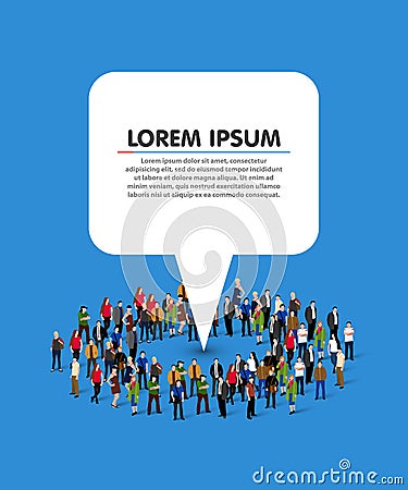 Large group of people in the shape of circle with white information pointer. Vector Illustration