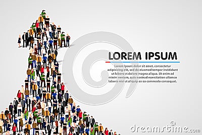 Large group of people in the shape of a grossing arrow. Way to success. Business concept. Vector Illustration