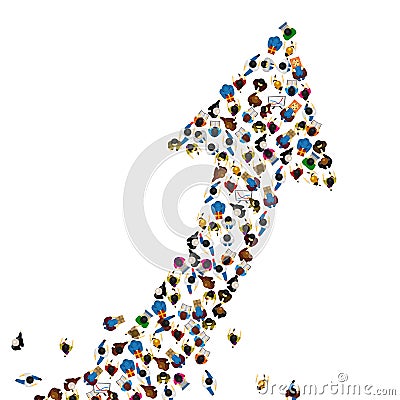 Large group of people in the shape of a grossing arrow, Way to success bussiness concept, Vector illustration Vector Illustration