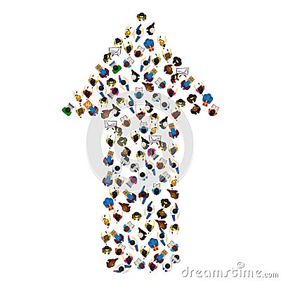 Large group of people in the shape of a grossing arrow, Way to success bussiness concept, Vector illustration Vector Illustration