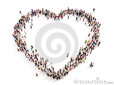 Large group of people in the shape of a heart. Stock Photo