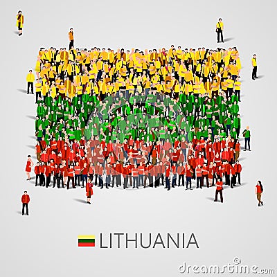 Large group of people in the shape of Latvian flag. Republic of Lithuania. Vector Illustration