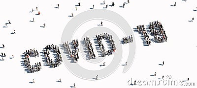 Large group of people shaping a Covid-19 word Cartoon Illustration