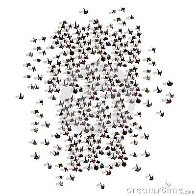 A large group of people is walking in one direction - top view Stock Photo