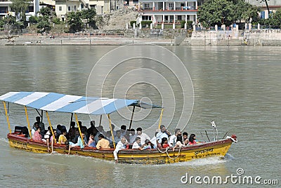 Large group of Pilgrims on the boat Editorial Stock Photo