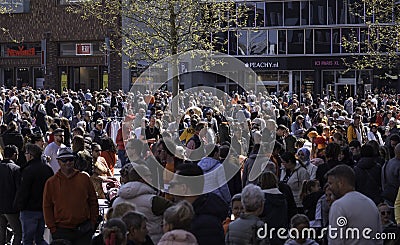Large groups of people in the center of enschede Editorial Stock Photo