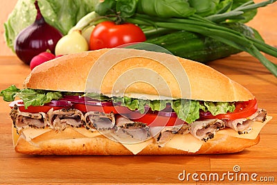 A large ham and tomato sandwich Stock Photo