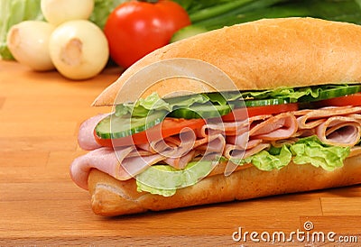 A large ham and tomato sandwich Stock Photo