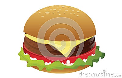 A large hamburger is ready to eat Cartoon Illustration
