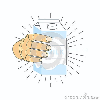 A large hand holds a package of milk Vector Illustration