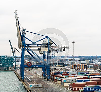 Large heavy lift cranes at the container freight terminal Editorial Stock Photo