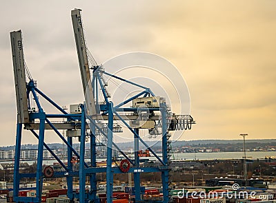 Large heavy lift cranes at the container freight terminal Editorial Stock Photo