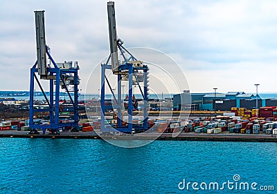 Large heavy lift cranes at the container freight terminal Editorial Stock Photo