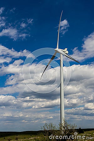 A Large High Tech Industrial Wind Turbine Generating Clean Electricity in Oklahoma Stock Photo