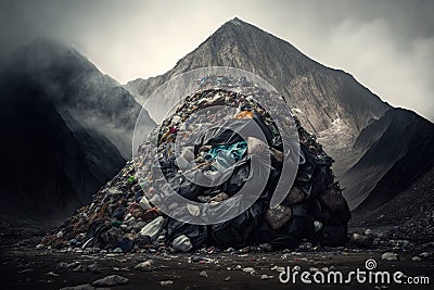 large huge mountain of plastic garbage on ground overflowing garbage Stock Photo