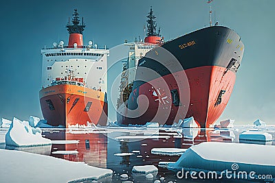 large icebreaker ships that went to north floats in port Stock Photo