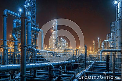 Large industrial gas and oil plant with many pipes Stock Photo