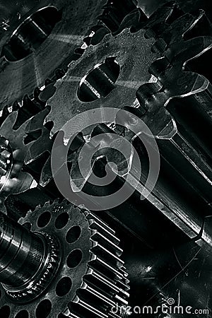 Gears in a titanium and steel concept Stock Photo