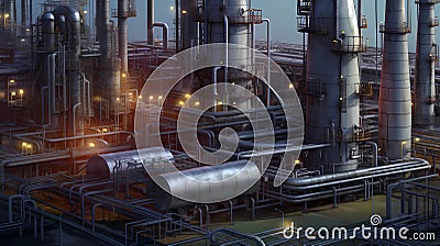 Large industrial oil refinery petrochemical plant with equipment. AI generated Stock Photo