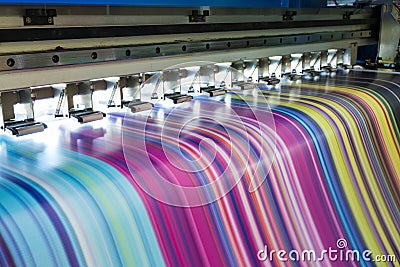 Large Inkjet printer working multicolor on vinyl banner Stock Photo