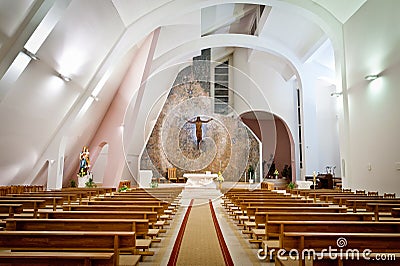 Large interior of modern church Stock Photo