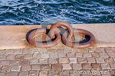 Large iron rings for mooring ships Stock Photo