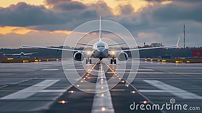 Large Jetliner on Airport Runway Stock Photo