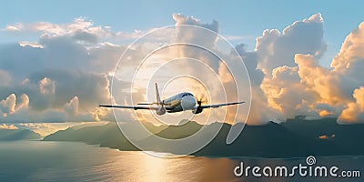A large jetliner in flight above the clouds. Stock Photo