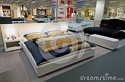 Large king size beds in furniture store Editorial Stock Photo