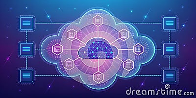 large language model artificial intelligence optimization luminous cloud system optimizing data management and connectivity Stock Photo