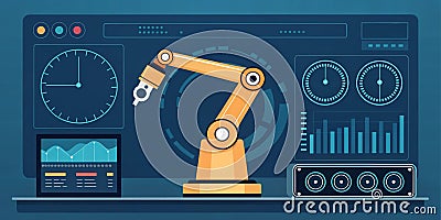 large language model artificial intelligence optimization robotic arm adjusting parameters on digital interface with graphs and Stock Photo