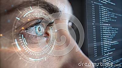 large language model deep learning computation Futuristic eye scanning technology with digital interface and data display Stock Photo