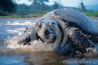 Large leatherback sea turtle in the ocean Stock Photo