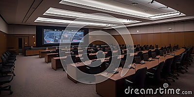 A large lecture hall with a screen displaying a presentat created with generative AI Stock Photo