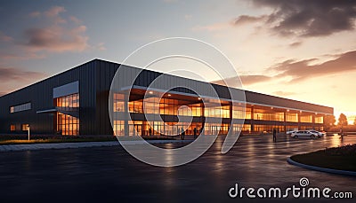 Large logistic business transport warehouse dock station with factory and commercial office building Stock Photo