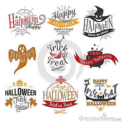 Large logo set of Happy Halloween eerie designs Vector Illustration